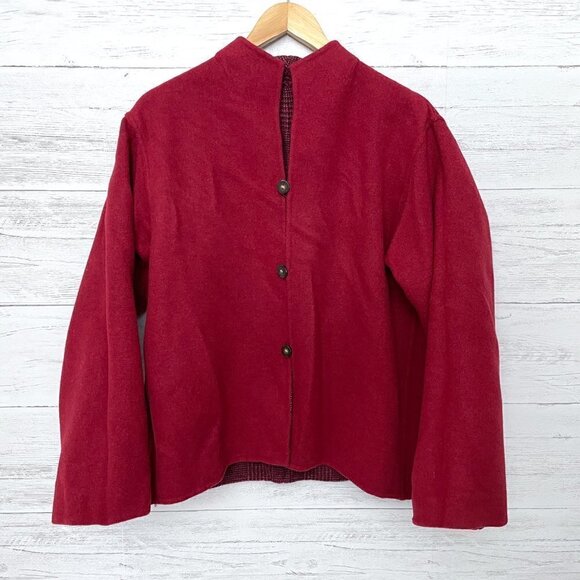 NEW L.L. Bean Women's Red Reversible Jacket Wool Blend Button Front L - Picture 3 of 9